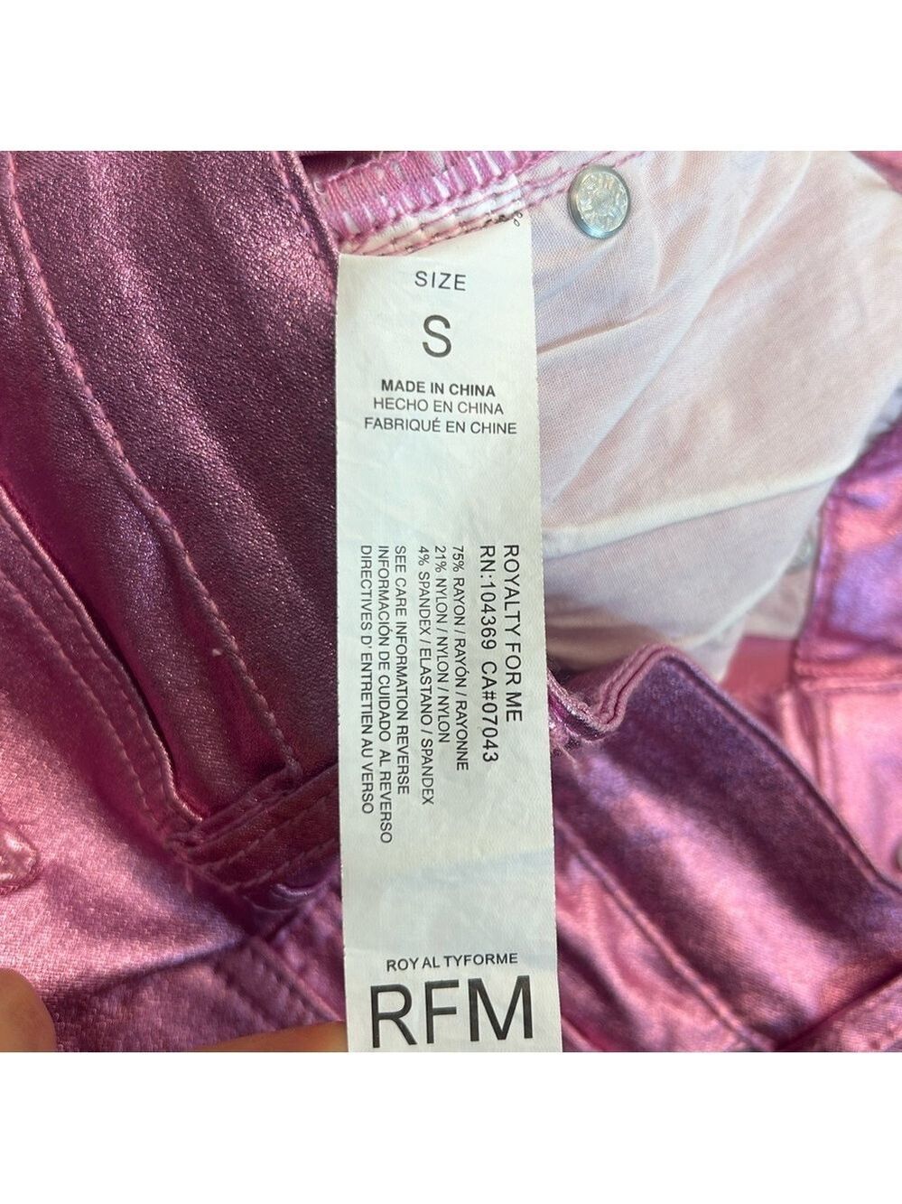Royalty For Me RFM pink metallic foil stretchy slim fit jeans pants Sz NWT - Picture 7 of 14